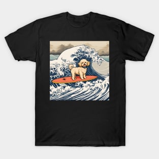 Funny Mini Goldendoodle Dog Mom in the Great Wave Surfing T-Shirt